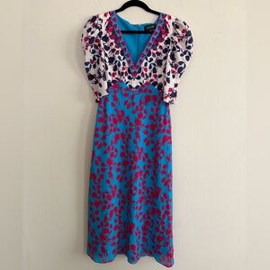 Saloni Lea Silk Multicolor Floral Midi Dress